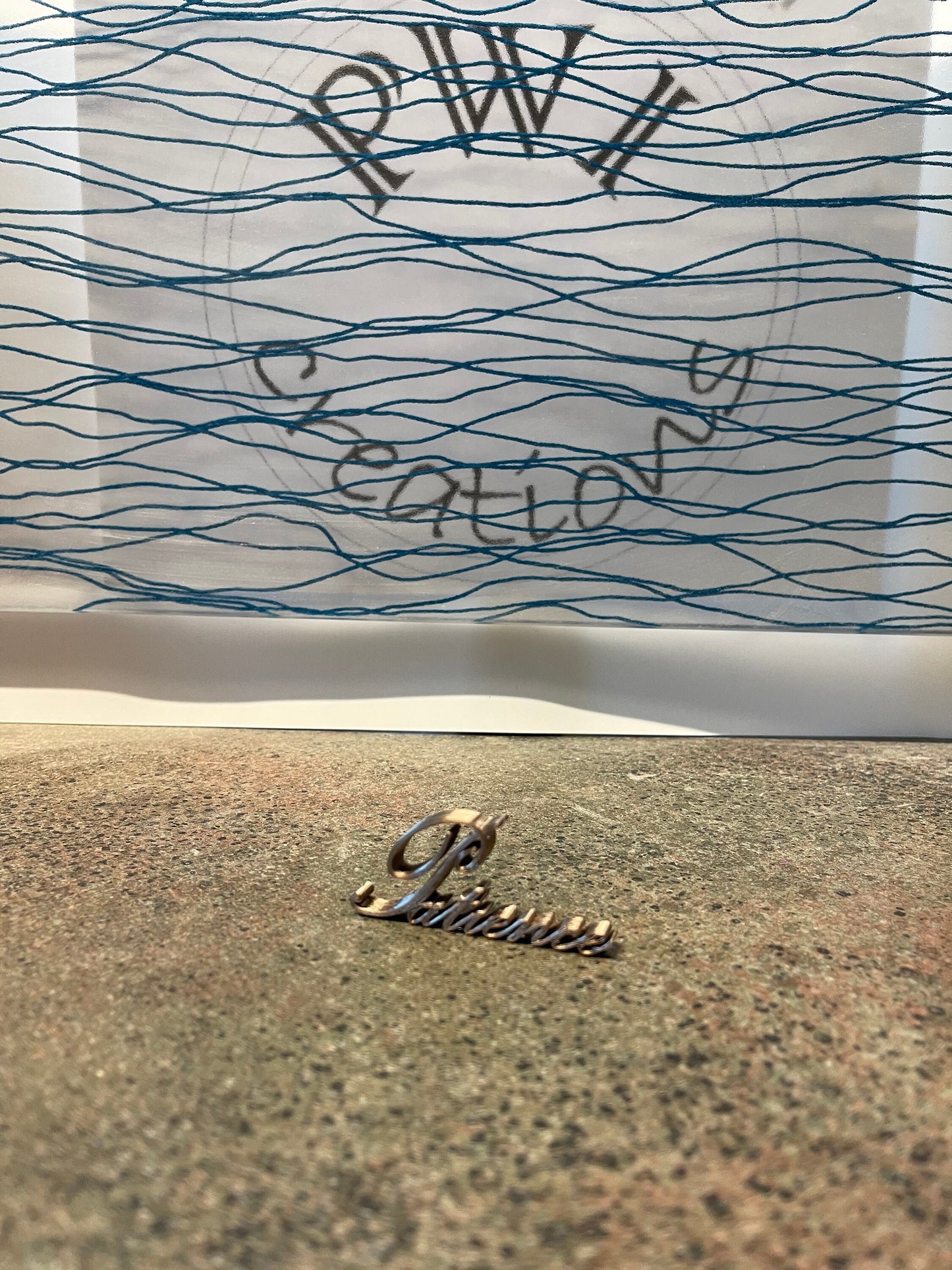 3d printed script "Patience" decoration