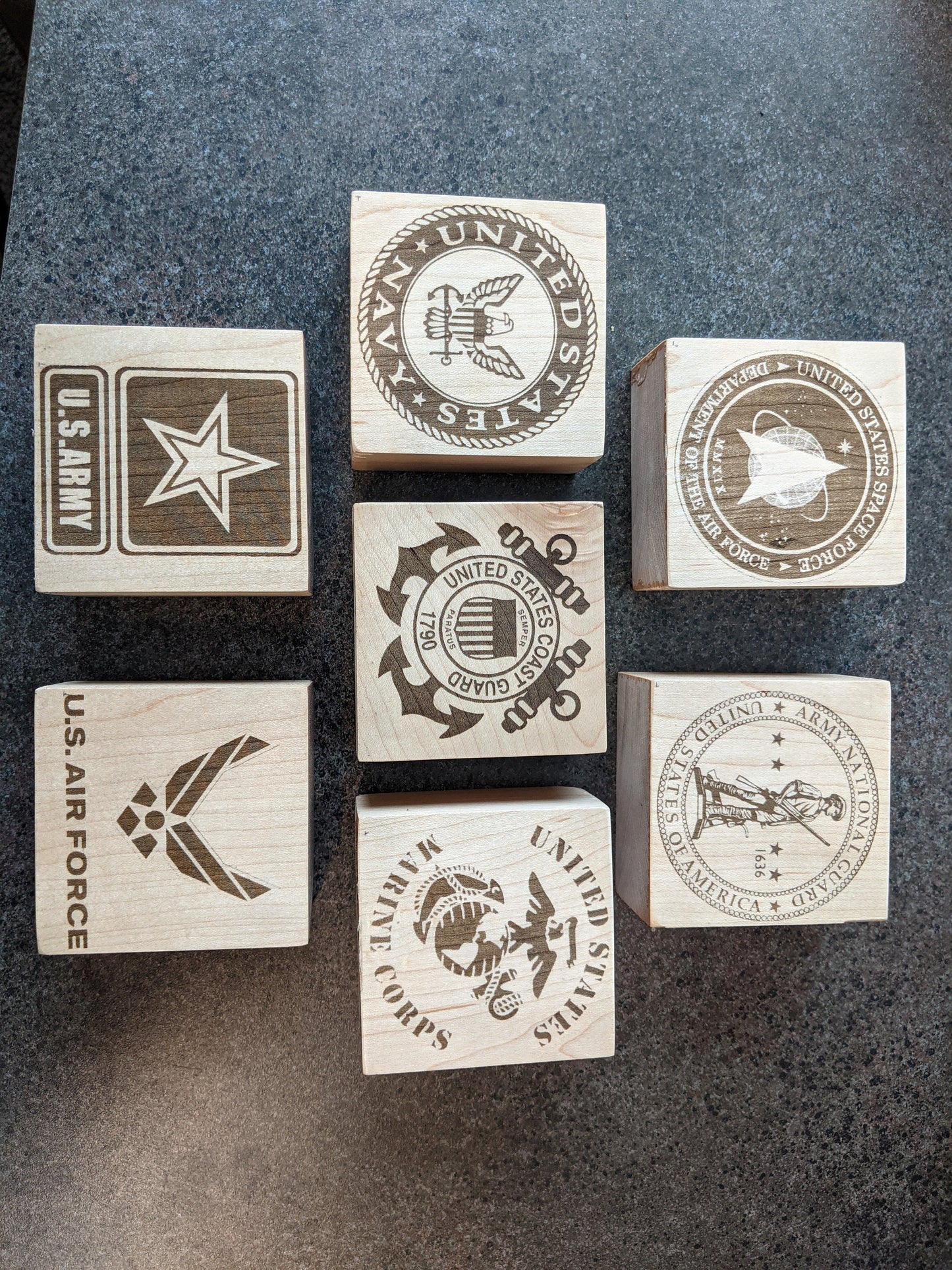 3" Military logo/emblem laser engraved maple wood block
