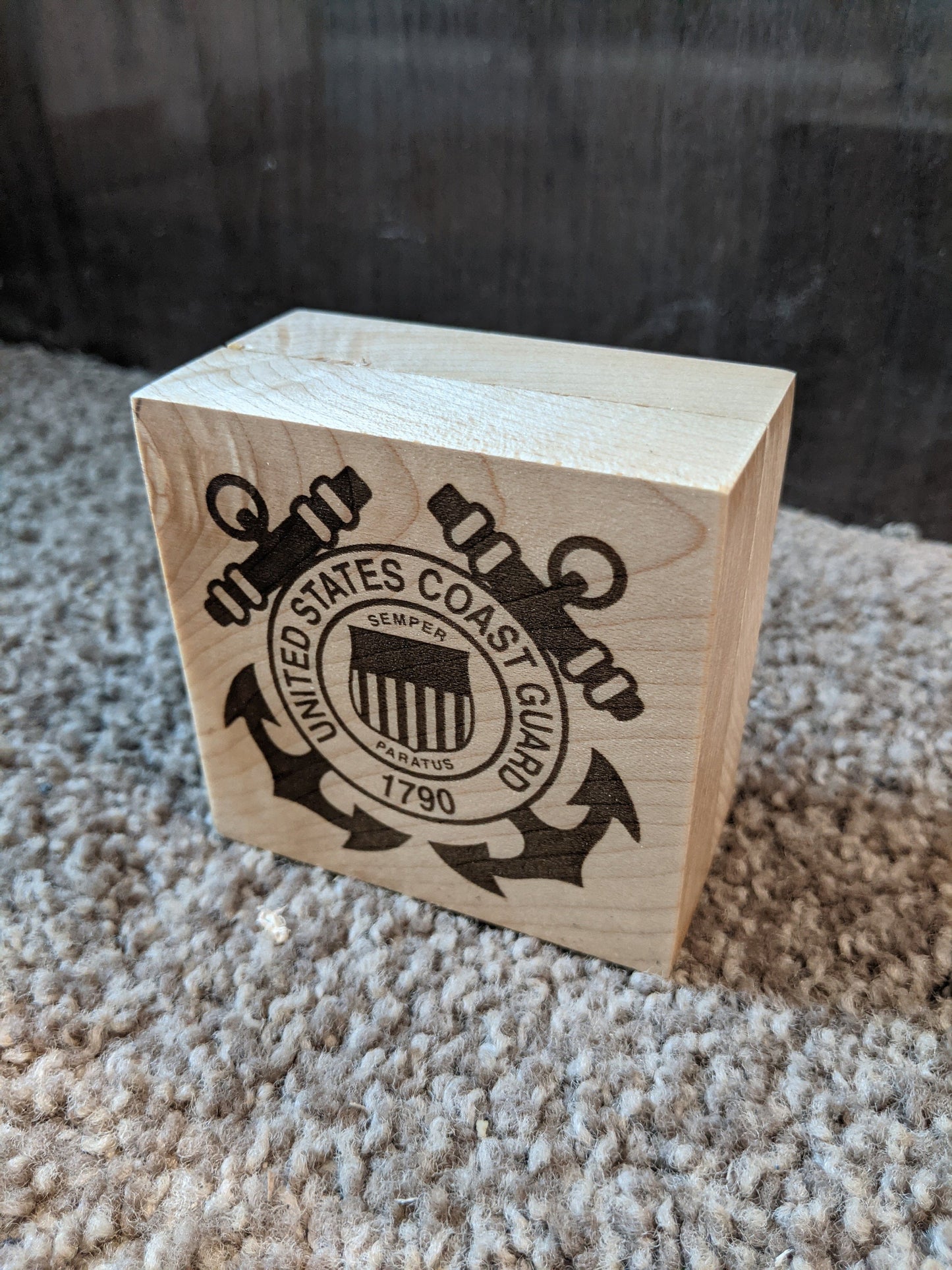 3" Military logo/emblem laser engraved maple wood block