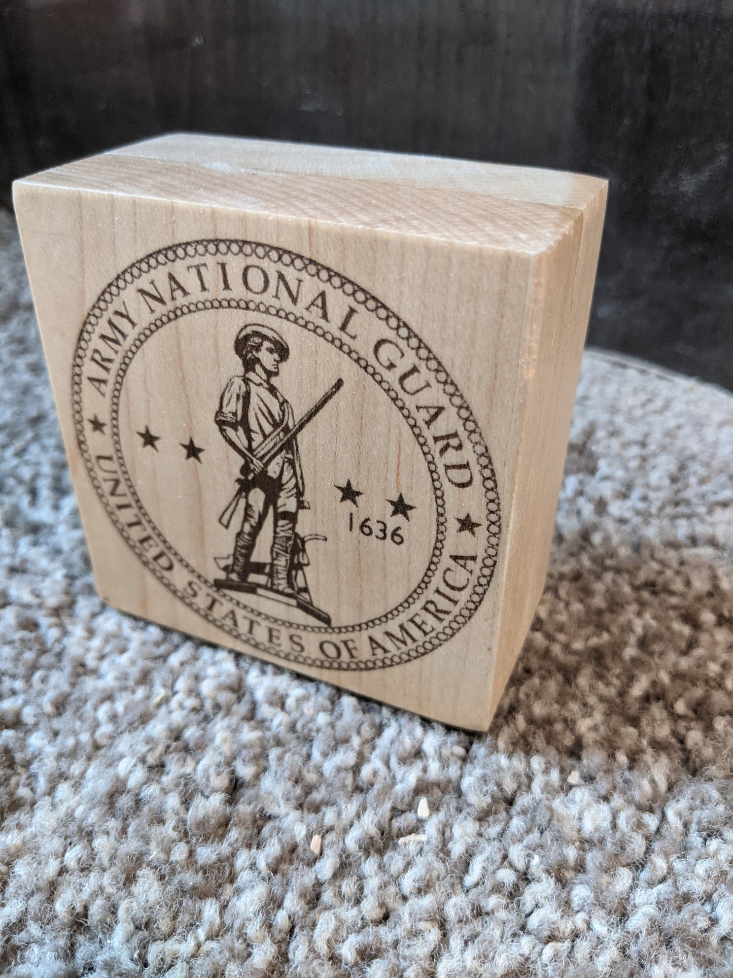 3" Military logo/emblem laser engraved maple wood block