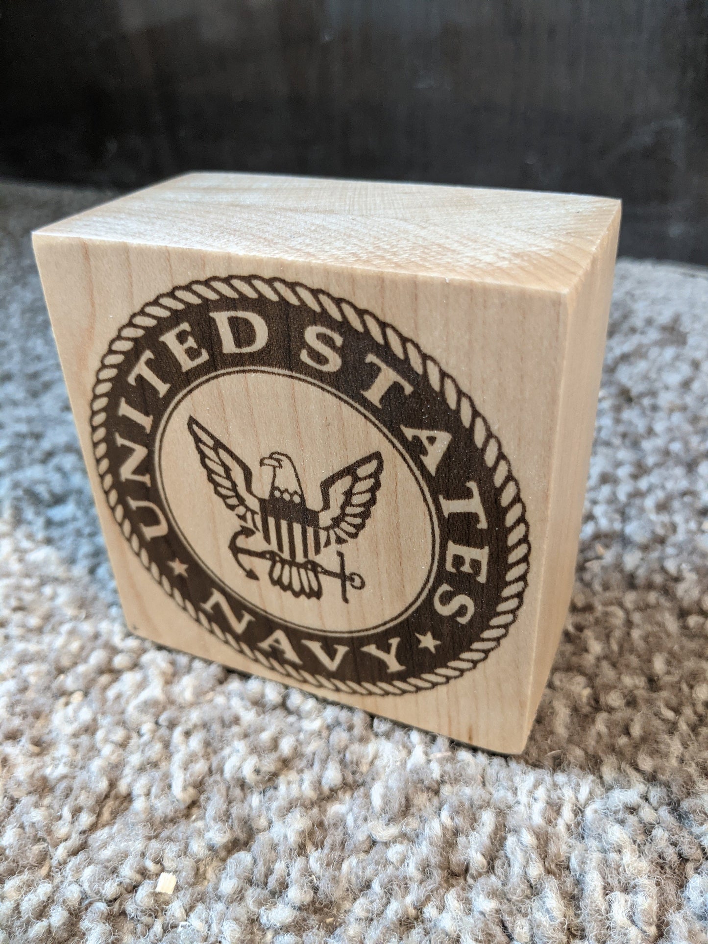 3" Military logo/emblem laser engraved maple wood block