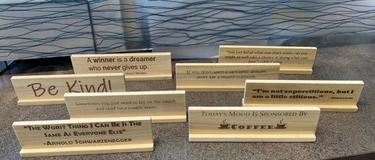 Laser Engraved Quote Plates on Reclaimed wood