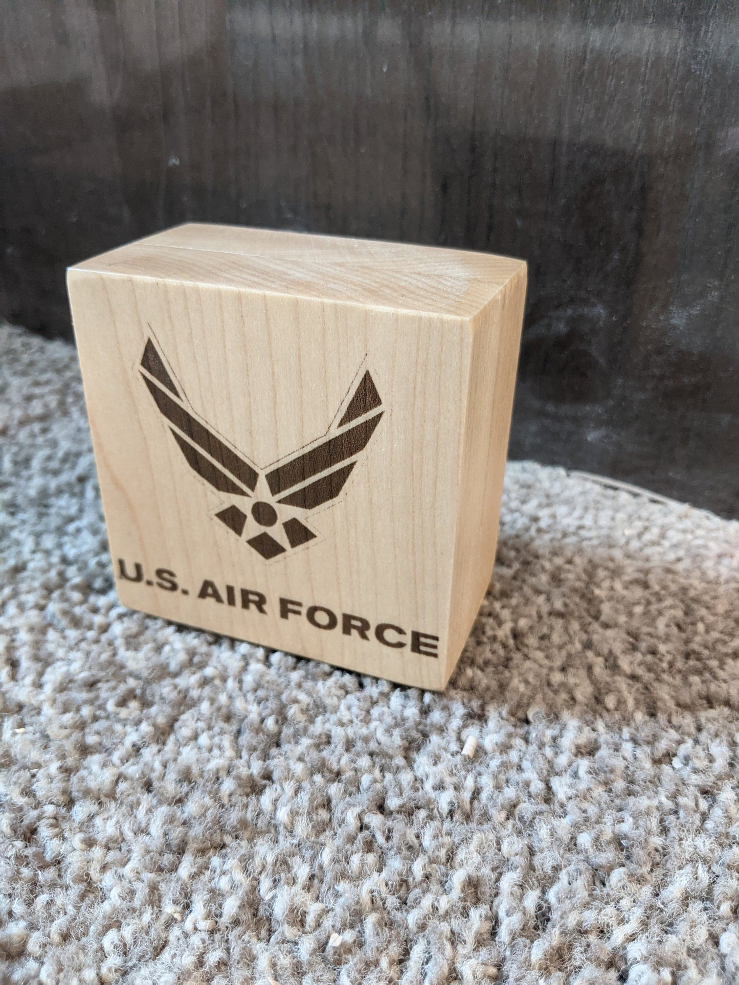 3" Military logo/emblem laser engraved maple wood block