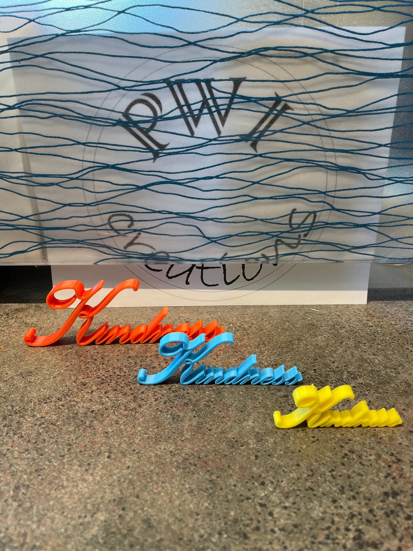3D printed script "Kindness" decoration