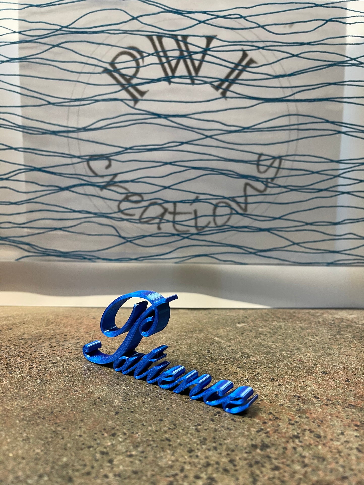 3d printed script "Patience" decoration