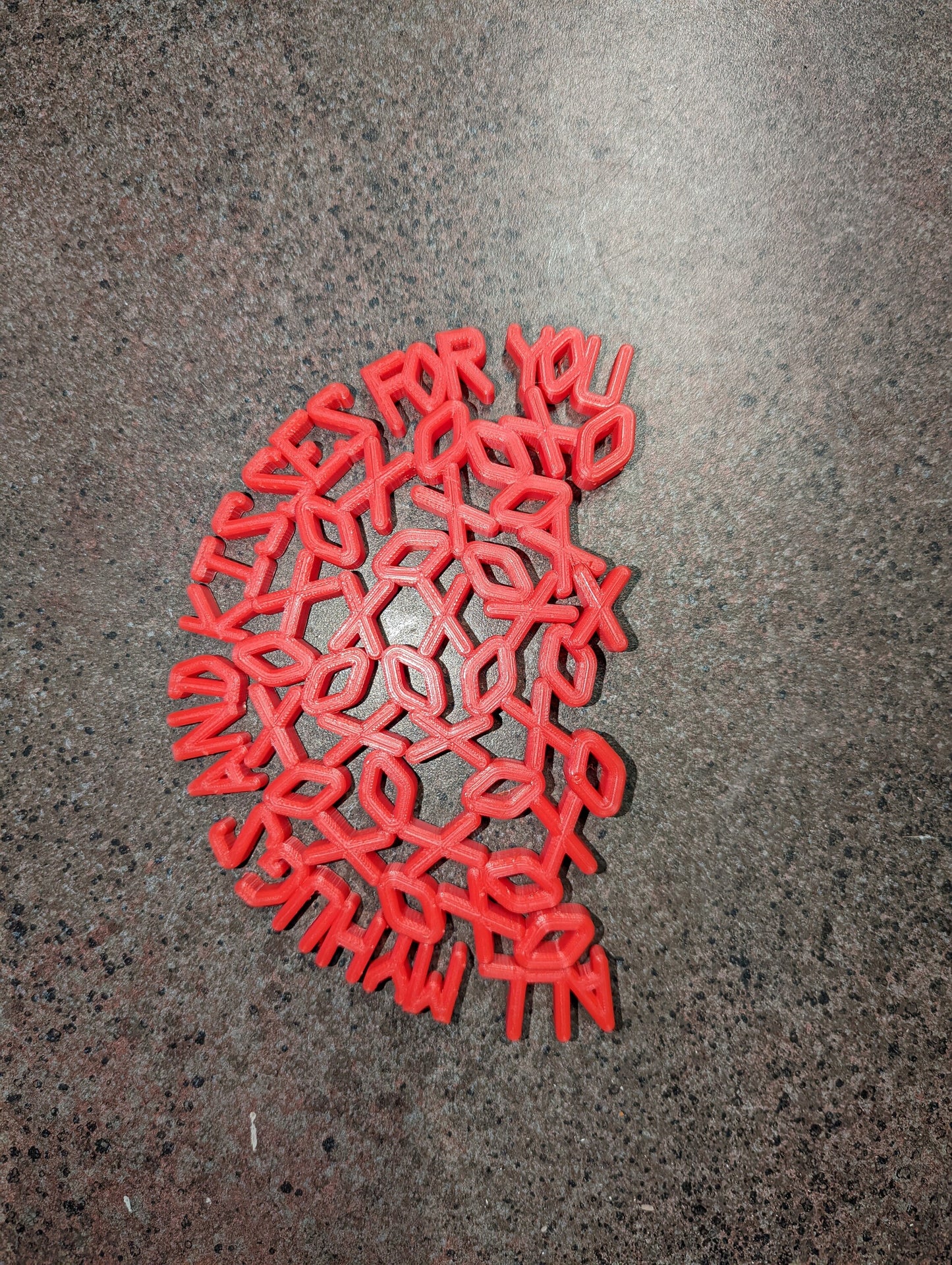 3D printed "all my hugs and kisses for you"